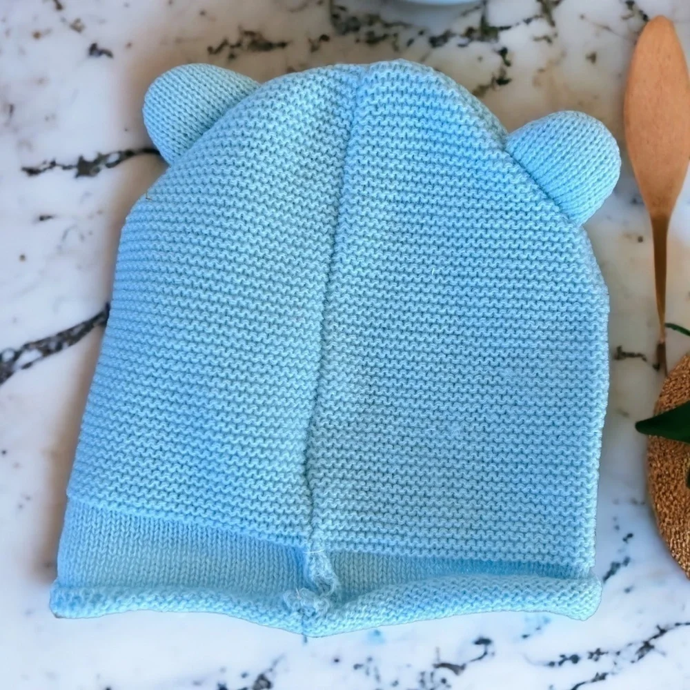 Little Me NWOT Size 12-24 Months Blue Knit Hat and Mittens Set